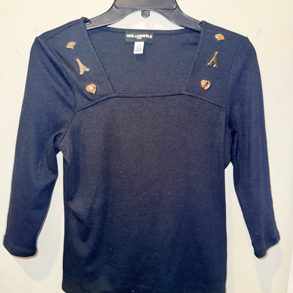 Karl Lagerfeld Black Ribbed Top